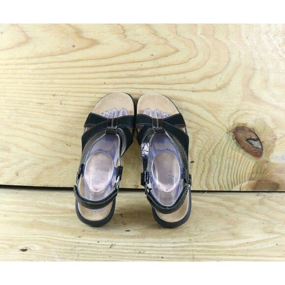 Haflinger Sandals Womens 10 Black Velvet Patent Leather 41 Slingback Wedge - Picture 4 of 8